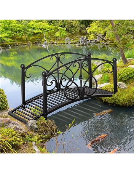 Outsunny 102L x 48W x 49H Classic Metal Garden Bridge with Safety Railings Arc Footbridge Decorative Pond Bridge for Backyard Cr