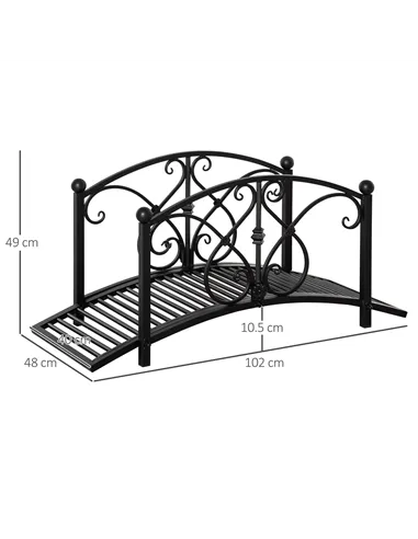 Outsunny 102L x 48W x 49H Classic Metal Garden Bridge with Safety Railings Arc Footbridge Decorative Pond Bridge for Backyard Cr
