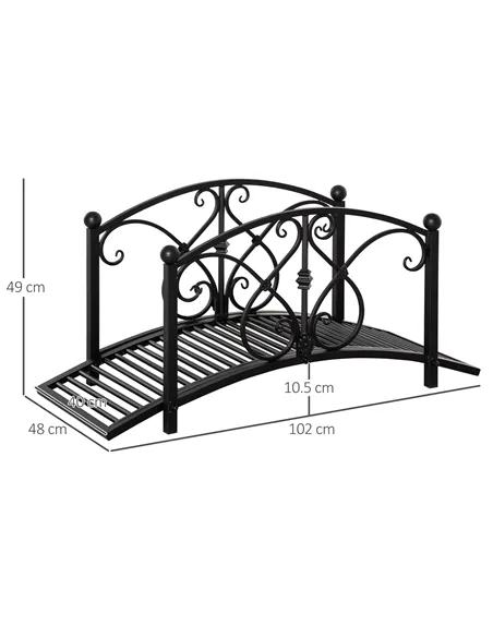 Outsunny 102L x 48W x 49H Classic Metal Garden Bridge with Safety Railings Arc Footbridge Decorative Pond Bridge for Backyard Cr