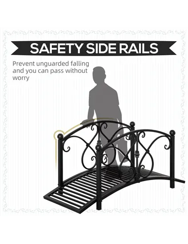 Outsunny 102L x 48W x 49H Classic Metal Garden Bridge with Safety Railings Arc Footbridge Decorative Pond Bridge for Backyard Cr