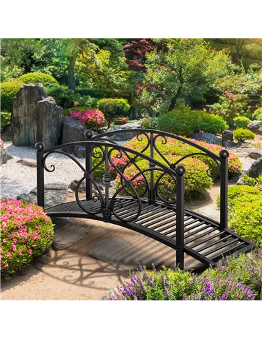 Outsunny 102L x 48W x 49H Classic Metal Garden Bridge with Safety Railings Arc Footbridge Decorative Pond Bridge for Backyard Cr