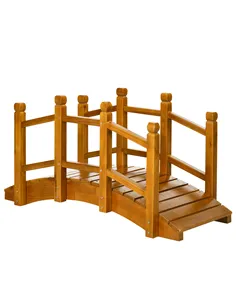 Outsunny Wooden Garden Bridge with Safety Railings, Arc Footbridge for Pond Backyard Stream, Brown