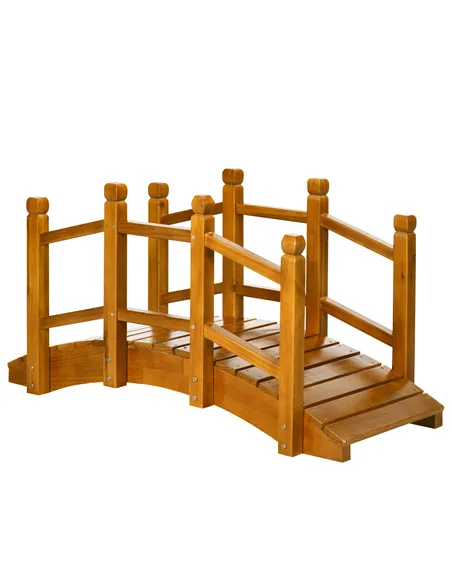 Outsunny Wooden Garden Bridge with Safety Railings, Arc Footbridge for Pond Backyard Stream, Brown