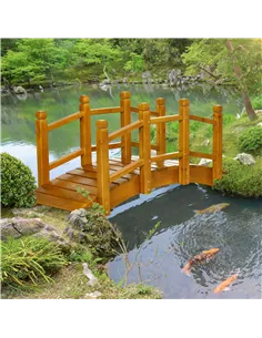 Outsunny Wooden Garden Bridge with Safety Railings, Arc Footbridge for Pond Backyard Stream, Brown 2