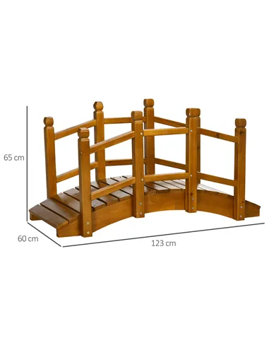 Outsunny Wooden Garden Bridge with Safety Railings, Arc Footbridge for Pond Backyard Stream, Brown