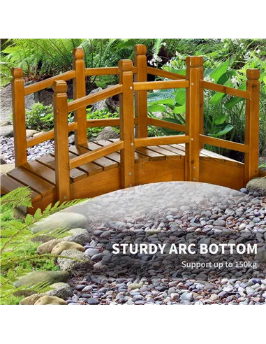 Outsunny Wooden Garden Bridge with Safety Railings, Arc Footbridge for Pond Backyard Stream, Brown