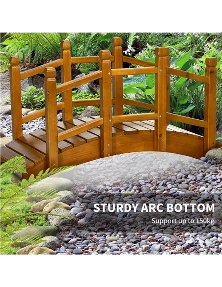 Outsunny Wooden Garden Bridge with Safety Railings, Arc Footbridge for Pond Backyard Stream, Brown