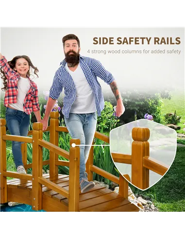 Outsunny Wooden Garden Bridge with Safety Railings, Arc Footbridge for Pond Backyard Stream, Brown