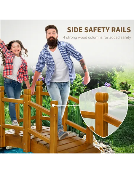 Outsunny Wooden Garden Bridge with Safety Railings, Arc Footbridge for Pond Backyard Stream, Brown