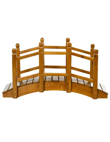 Outsunny Wooden Garden Bridge with Safety Railings, Arc Footbridge for Pond Backyard Stream, Brown