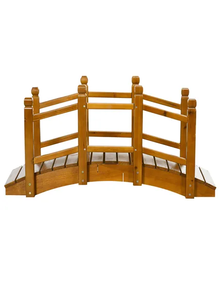 Outsunny Wooden Garden Bridge with Safety Railings, Arc Footbridge for Pond Backyard Stream, Brown