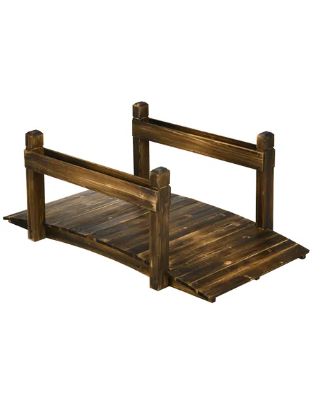 Outsunny 5FT Wooden Garden Bridge with Planters on Safety Railings, Stained Finish Arc Footbridge for Pond Backyard Stream