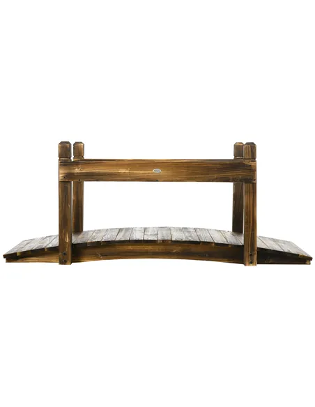 Outsunny 5FT Wooden Garden Bridge with Planters on Safety Railings, Stained Finish Arc Footbridge for Pond Backyard Stream