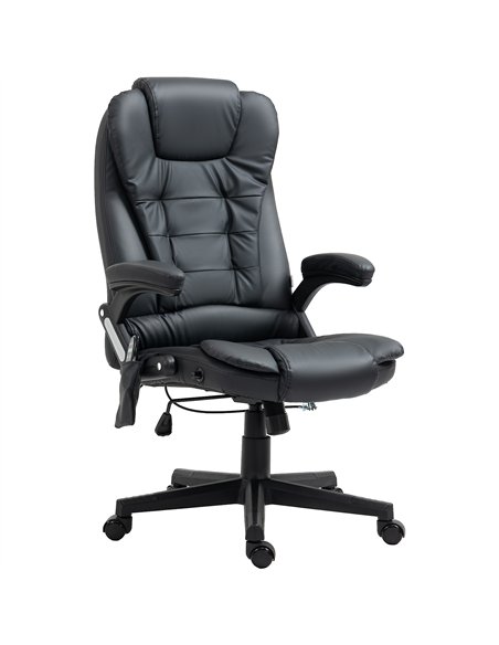 HOMCOM 6-Point Massage Office Chair with Seat Heated for Home Office, PU Leather High Back Executive Desk Chair with Adjustable 