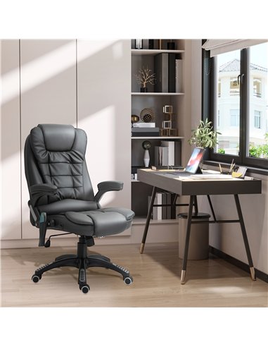 HOMCOM 6-Point Massage Office Chair with Seat Heated for Home Office, PU Leather High Back Executive Desk Chair with Adjustable 