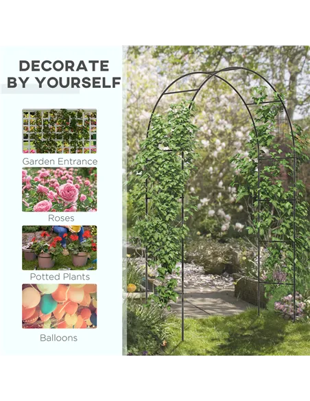 Outsunny Outdoor Garden Arch, Metal Garden Arbor for Climbing Plants, Roses, Vines, Wedding Arch for Outdoor, 140L x 40W x 240H 