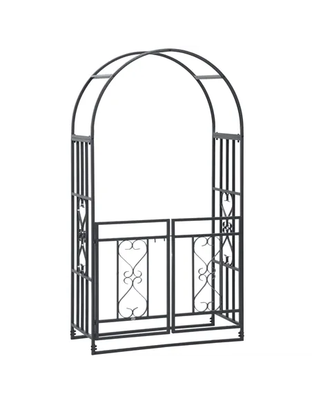 Outsunny Outdoor Garden Arch with Double Gates, Metal Garden Arbor for Climbing Plants, Roses, Vines, Wedding Arch for Outdoor, 