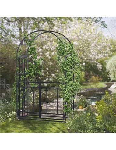 Outsunny Outdoor Garden Arch with Double Gates, Metal Garden Arbor for Climbing Plants, Roses, Vines, Wedding Arch for Outdoor, 
