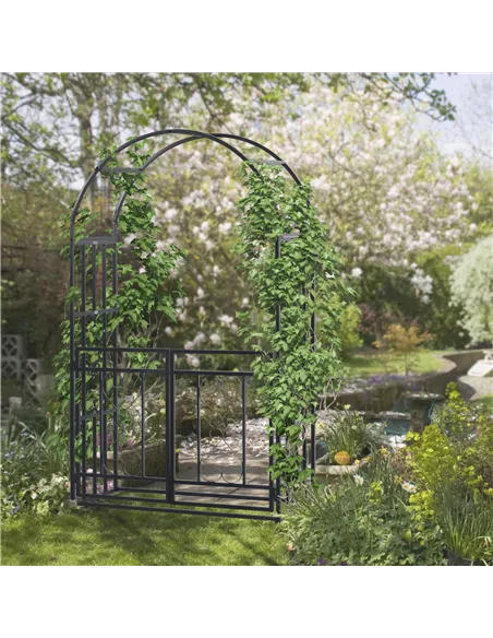 Outsunny Outdoor Garden Arch with Double Gates, Metal Garden Arbor for Climbing Plants, Roses, Vines, Wedding Arch for Outdoor, 