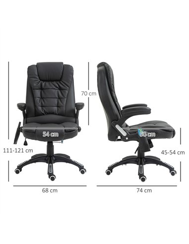 HOMCOM 6-Point Massage Office Chair with Seat Heated for Home Office, PU Leather High Back Executive Desk Chair with Adjustable 