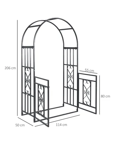 Outsunny Outdoor Garden Arch with Double Gates, Metal Garden Arbor for Climbing Plants, Roses, Vines, Wedding Arch for Outdoor, 