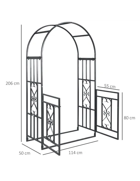 Outsunny Outdoor Garden Arch with Double Gates, Metal Garden Arbor for Climbing Plants, Roses, Vines, Wedding Arch for Outdoor, 