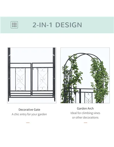 Outsunny Outdoor Garden Arch with Double Gates, Metal Garden Arbor for Climbing Plants, Roses, Vines, Wedding Arch for Outdoor, 