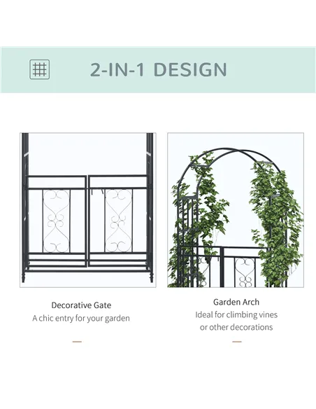 Outsunny Outdoor Garden Arch with Double Gates, Metal Garden Arbor for Climbing Plants, Roses, Vines, Wedding Arch for Outdoor, 