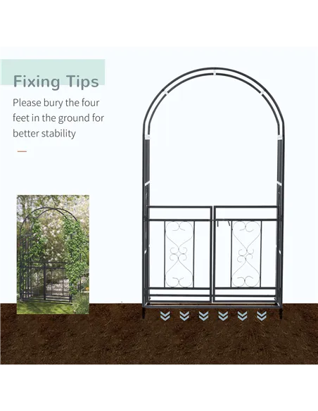 Outsunny Outdoor Garden Arch with Double Gates, Metal Garden Arbor for Climbing Plants, Roses, Vines, Wedding Arch for Outdoor, 