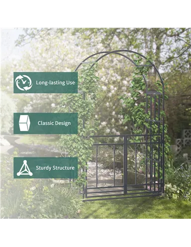 Outsunny Outdoor Garden Arch with Double Gates, Metal Garden Arbor for Climbing Plants, Roses, Vines, Wedding Arch for Outdoor, 