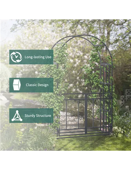 Outsunny Outdoor Garden Arch with Double Gates, Metal Garden Arbor for Climbing Plants, Roses, Vines, Wedding Arch for Outdoor, 