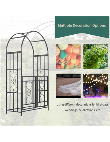 Outsunny Outdoor Garden Arch with Double Gates, Metal Garden Arbor for Climbing Plants, Roses, Vines, Wedding Arch for Outdoor, 