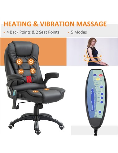 HOMCOM 6-Point Massage Office Chair with Seat Heated for Home Office, PU Leather High Back Executive Desk Chair with Adjustable 