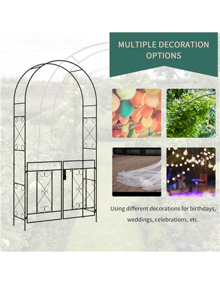 Outsunny Decorative Garden Arch, with Gate - Black
