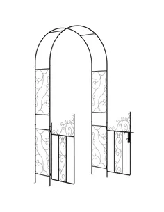 Outsunny Outdoor Garden Arch with Double Gates, Metal Garden Arbor for Climbing Plants, Roses, Vines, Wedding Arch for Outdoor, 