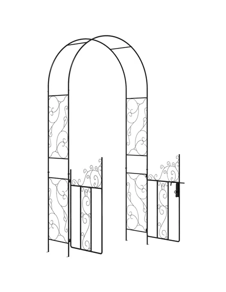 Outsunny Outdoor Garden Arch with Double Gates, Metal Garden Arbor for Climbing Plants, Roses, Vines, Wedding Arch for Outdoor, 