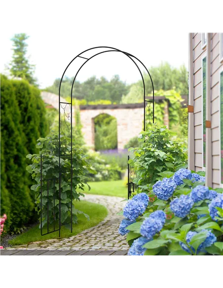 Outsunny Outdoor Garden Arch with Double Gates, Metal Garden Arbor for Climbing Plants, Roses, Vines, Wedding Arch for Outdoor, 