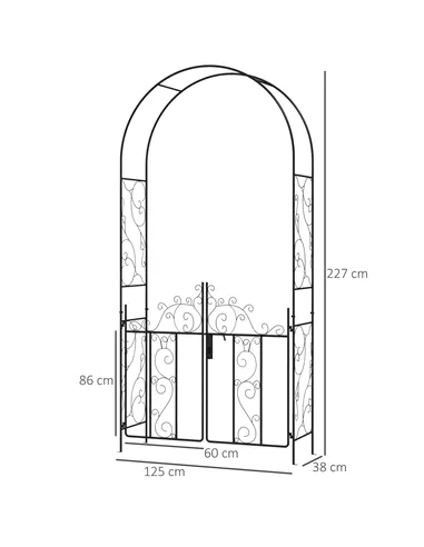 Outsunny Outdoor Garden Arch with Double Gates, Metal Garden Arbor for Climbing Plants, Roses, Vines, Wedding Arch for Outdoor, 