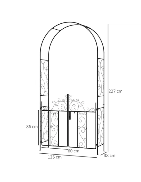 Outsunny Outdoor Garden Arch with Double Gates, Metal Garden Arbor for Climbing Plants, Roses, Vines, Wedding Arch for Outdoor, 