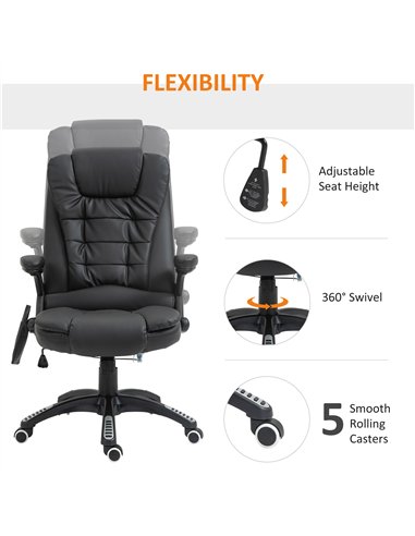 HOMCOM 6-Point Massage Office Chair with Seat Heated for Home Office, PU Leather High Back Executive Desk Chair with Adjustable 