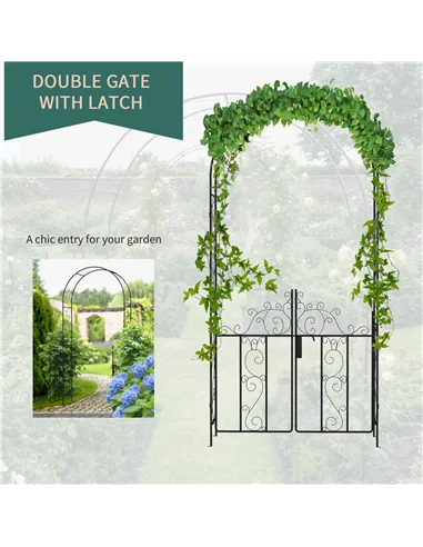 Outsunny Outdoor Garden Arch with Double Gates, Metal Garden Arbor for Climbing Plants, Roses, Vines, Wedding Arch for Outdoor, 