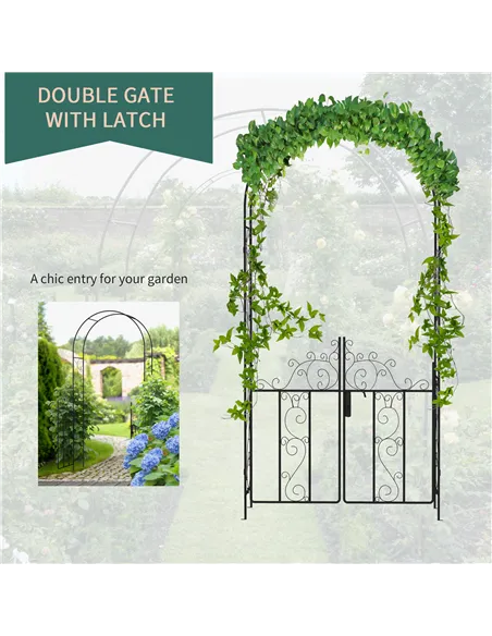 Outsunny Outdoor Garden Arch with Double Gates, Metal Garden Arbor for Climbing Plants, Roses, Vines, Wedding Arch for Outdoor, 
