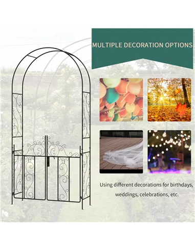 Outsunny Outdoor Garden Arch with Double Gates, Metal Garden Arbor for Climbing Plants, Roses, Vines, Wedding Arch for Outdoor, 