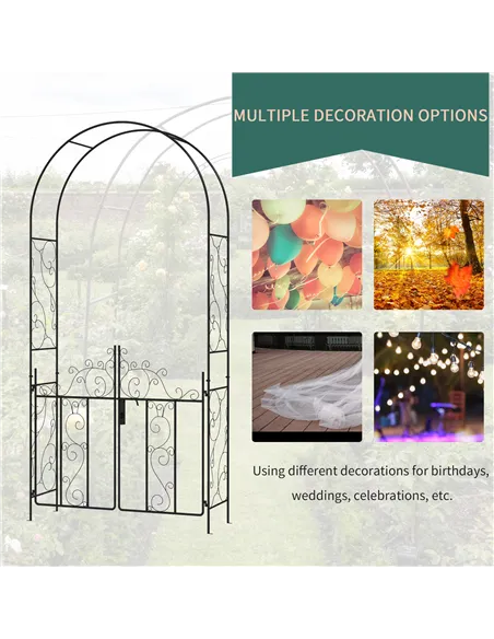 Outsunny Outdoor Garden Arch with Double Gates, Metal Garden Arbor for Climbing Plants, Roses, Vines, Wedding Arch for Outdoor, 