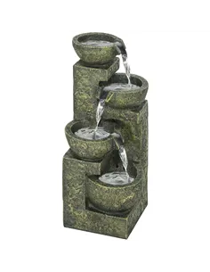 Outsunny Garden Water Feature Waterfall Fountain with 4-Tier Stone Look Bowls, Adjustable Flow, Black and Yellow