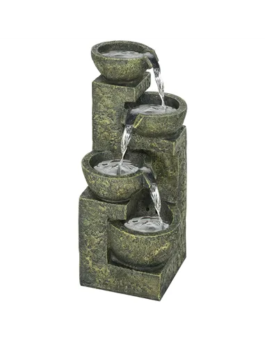 Outsunny Garden Water Feature Waterfall Fountain with 4-Tier Stone Look Bowls, Adjustable Flow, Black and Yellow