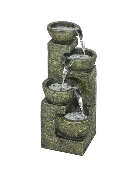 Outsunny Garden Water Feature Waterfall Fountain with 4-Tier Stone Look Bowls, Adjustable Flow, Black and Yellow