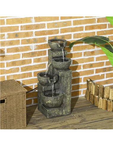 Outsunny Garden Water Feature Waterfall Fountain with 4-Tier Stone Look Bowls, Adjustable Flow, Black and Yellow