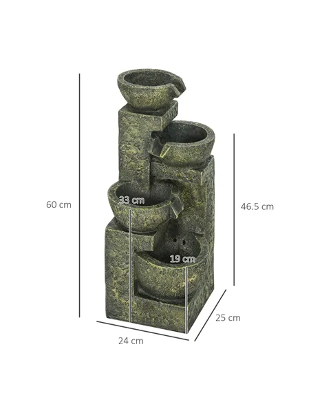 Outsunny Garden Water Feature Waterfall Fountain with 4-Tier Stone Look Bowls, Adjustable Flow, Black and Yellow