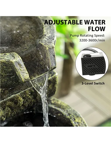 Outsunny Garden Water Feature Waterfall Fountain with 4-Tier Stone Look Bowls, Adjustable Flow, Black and Yellow